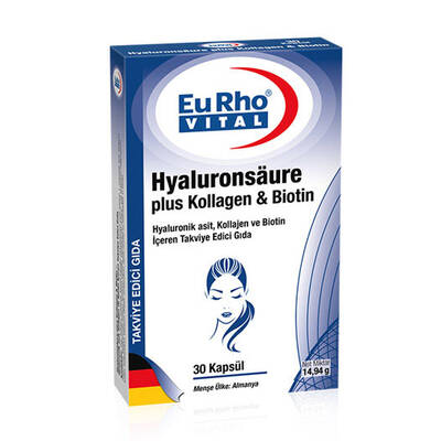 EuRho Vital Hyaluronik Asit Plus Kollajen ve Biotin 30 Kapsül EuRho Vital Hyaluronik Asit Plus Kollajen ve Biotin 30 Kapsül