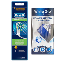 White Glo - Oral-b Cross Action Diş Fırçası Yedek Başlığı 2 Adet - White Glo Power Brush Toothpaste 65ml