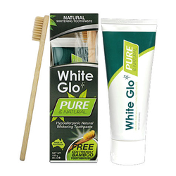 White Glo - White Glo Pure Saf & Doğal Diş Macunu 85ml + %100 Doğal Bambu Diş Fırçası HEDİYE