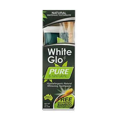 White Glo Pure Saf & Doğal Diş Macunu 85ml + %100 Doğal Bambu Diş Fırçası HEDİYE